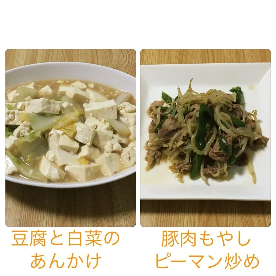 豆腐と白菜のあんかけ&豚肉もやしピーマン炒め|まぁたんさん