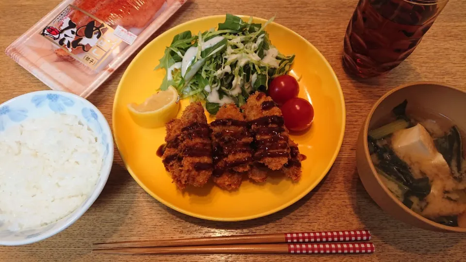 カキフライ&小松菜と厚揚げの味噌汁|しほさん