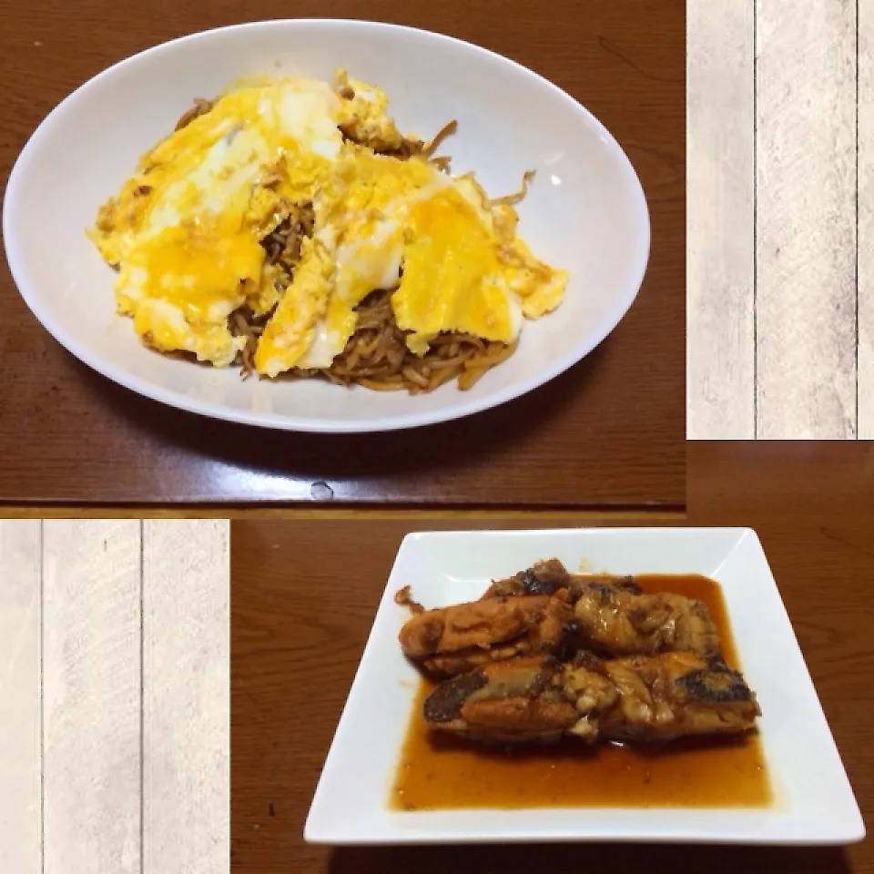 オムそば＆カレイの煮付け|まぁたんさん