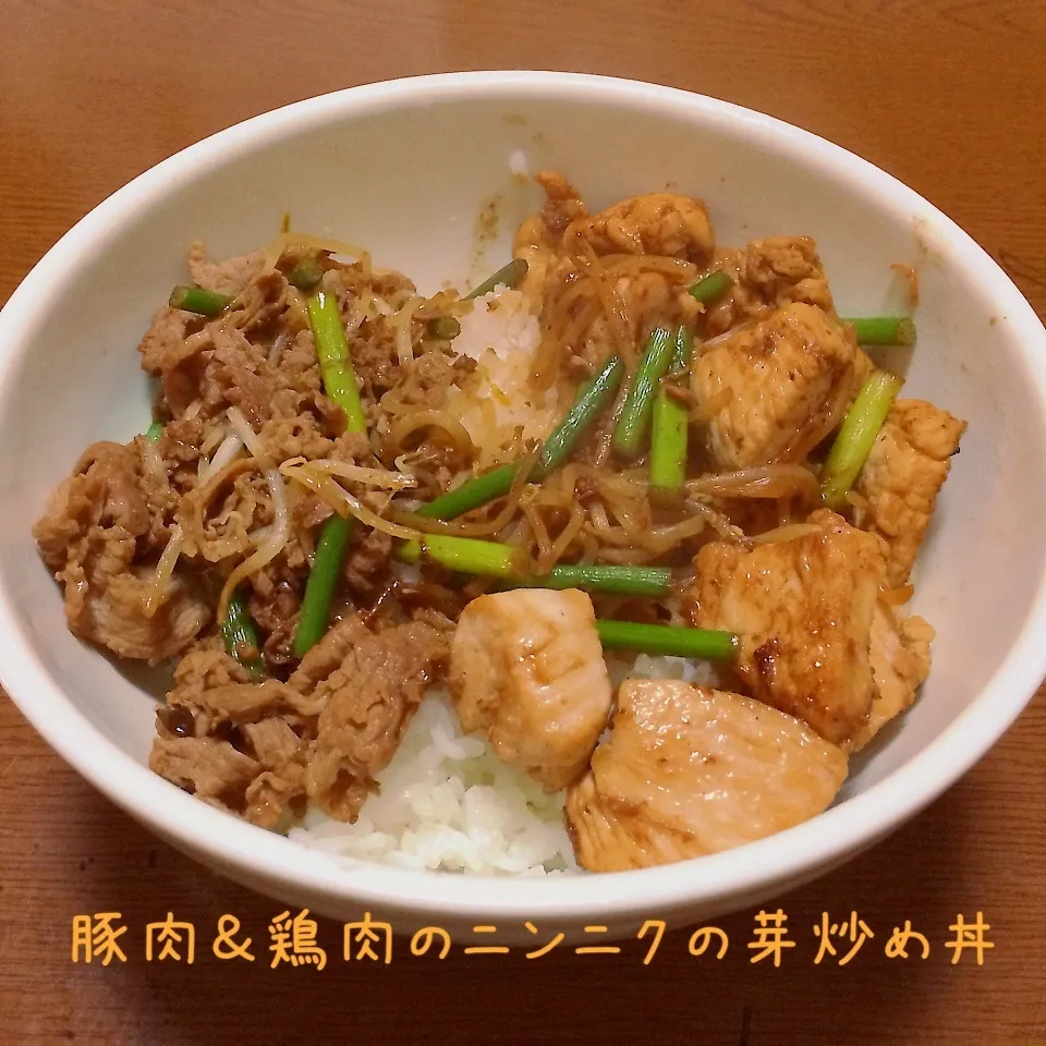 豚肉＆鶏肉のニンニクの芽炒めハーフ＆ハーフ丼|まぁたんさん