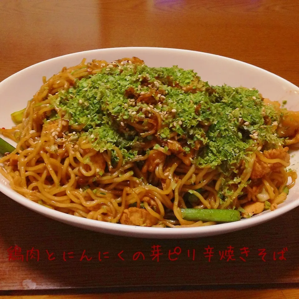 鶏肉とにんにくの芽ピリ辛焼きそば|まぁたんさん