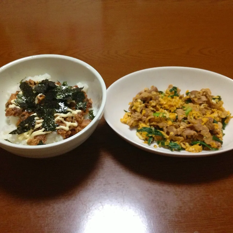 鯖味噌マヨ丼＆豚ニラ玉|まぁたんさん