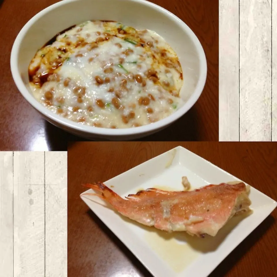 Snapdishの料理写真:とろろオクラ納豆丼＆魚粕漬け焼き|まぁたんさん