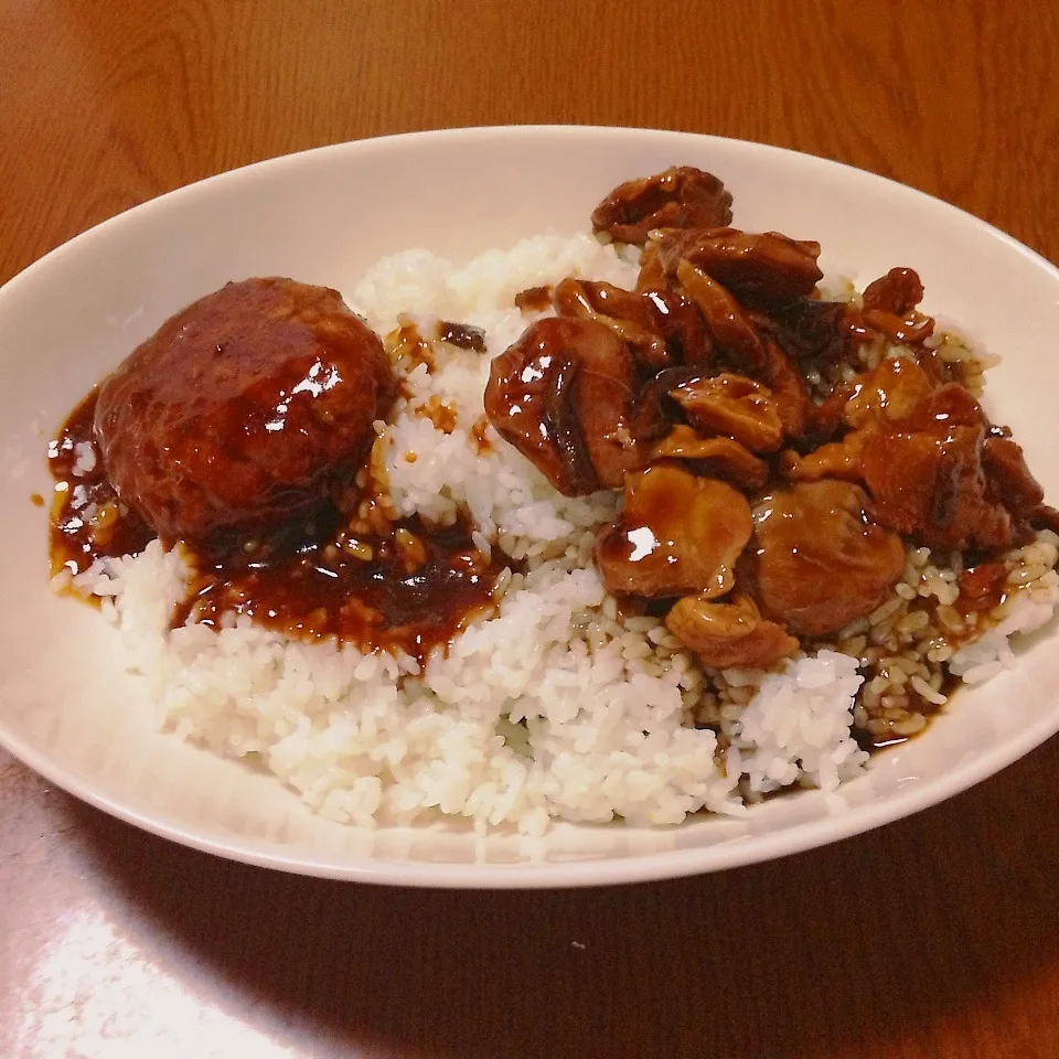 ハンバーグ＆焼き鳥丼|まぁたんさん