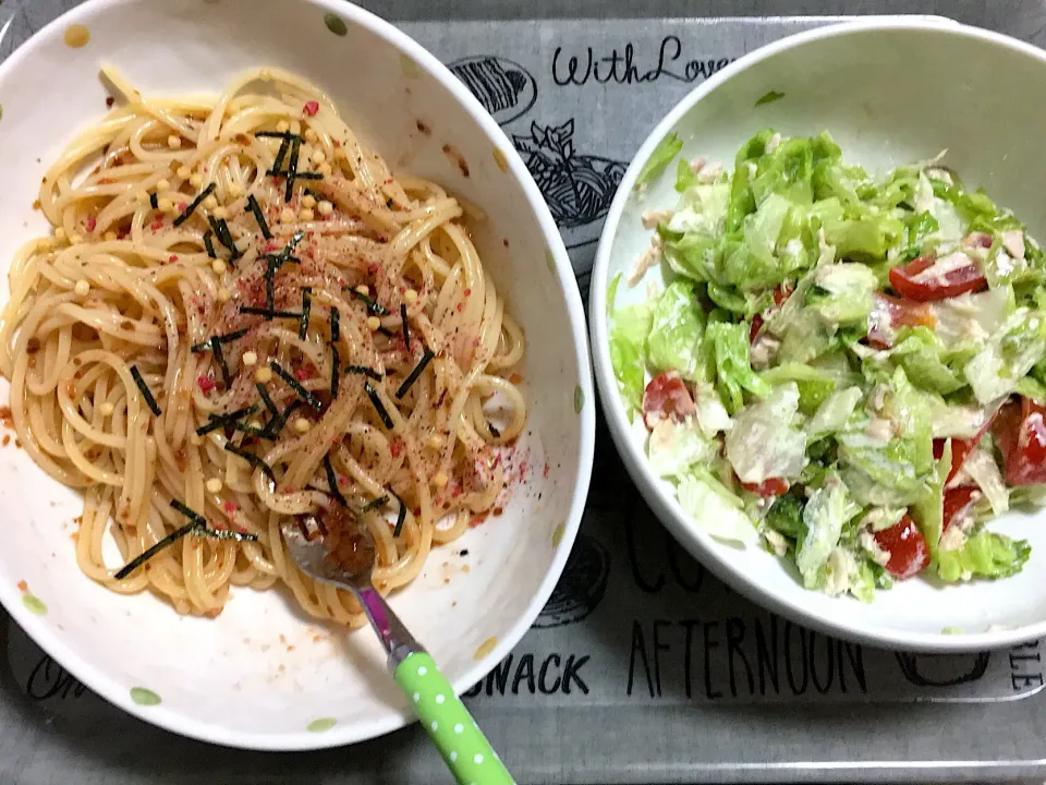 梅パスタとレタスツナトマトサラダ|あんこさん
