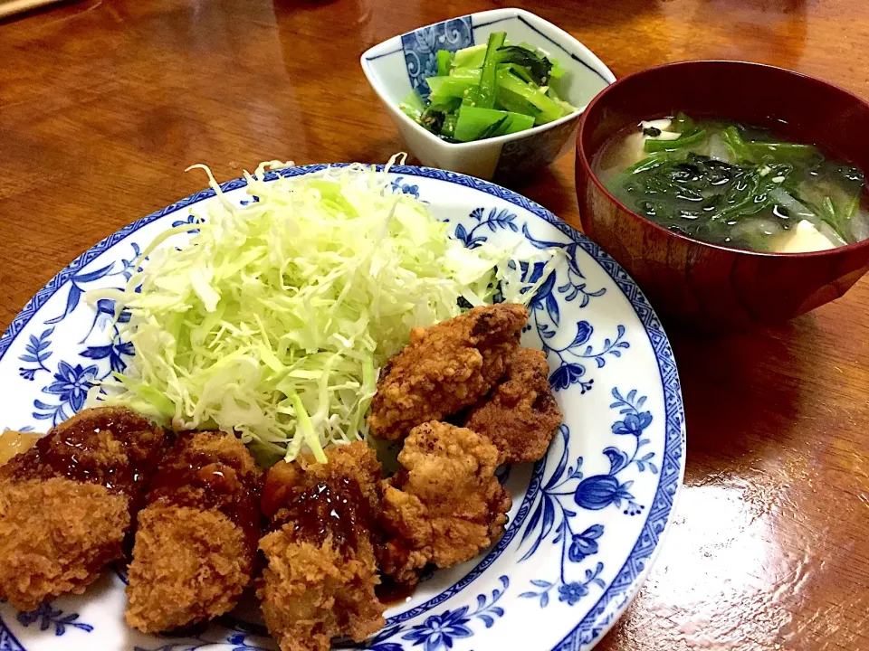 カキフライとザンギのお夕飯|さんだーさん