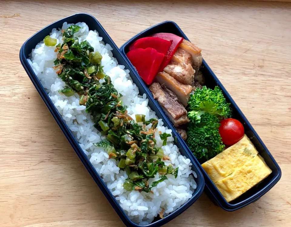 Snapdishの料理写真:猪肉の角煮 弁当。赤大根の甘酢漬け添え|弁当 備忘録さん