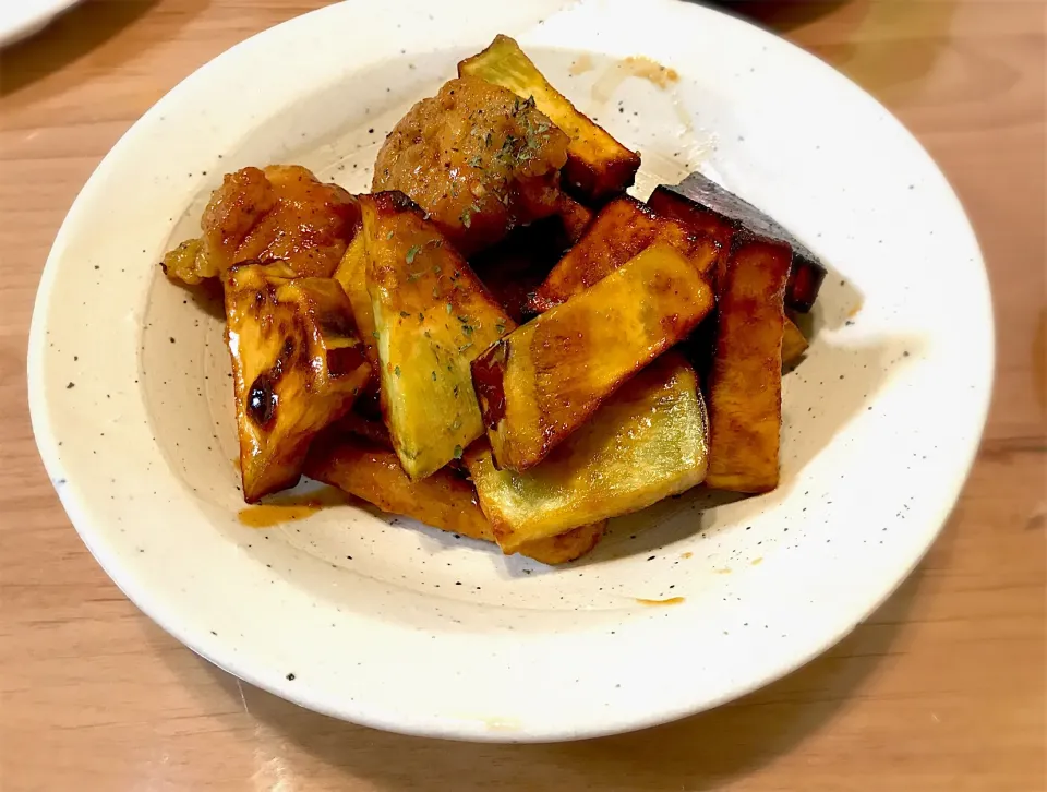 さつまいもと鶏肉の甘辛醤油炒め|さきさん