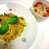 Snapdishの料理写真:#ジェノベーゼクリームパスタ  #ツナポテトサラダ|りのさん