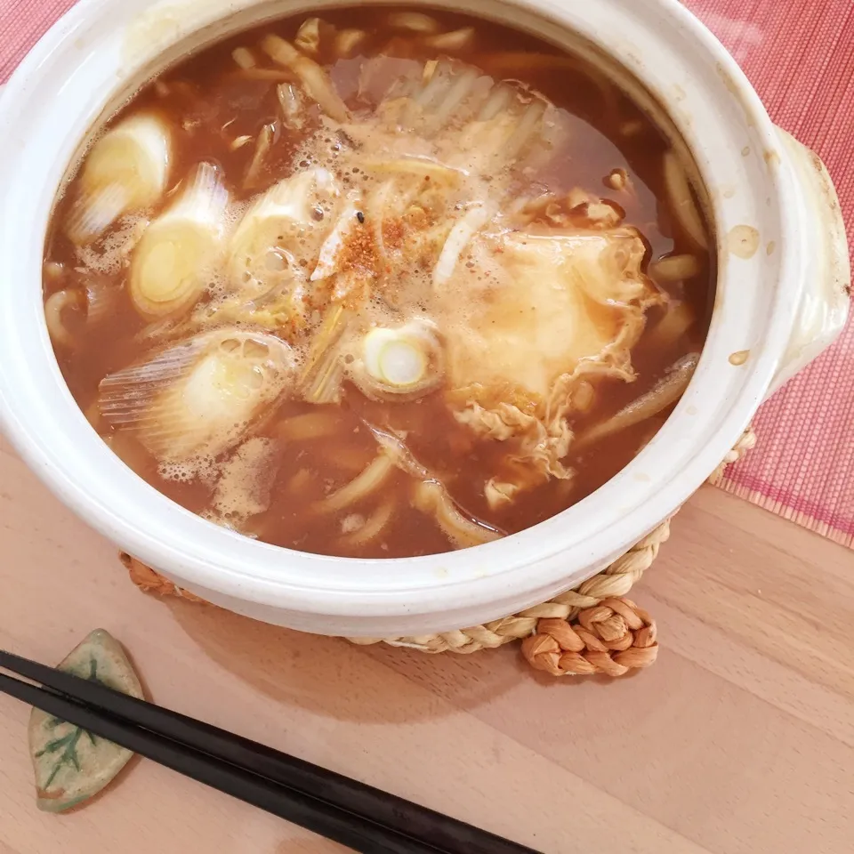 Snapdishの料理写真:鍋焼き味噌うどん|ようこさん