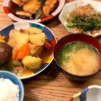 ぶりの照り焼き、豚じゃが、豆苗のおひたし|チビママさん