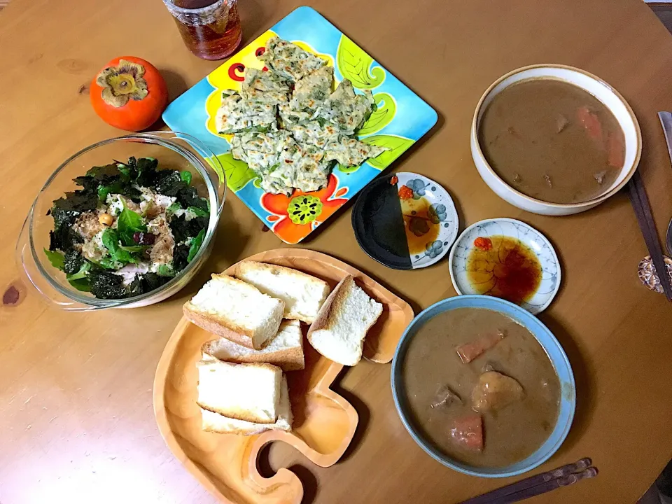 昨日の晩ごはん♡
ビーフシチュー
お豆のサラダ🥗
ネギのチヂミ
バケット
柿|さくたえさん