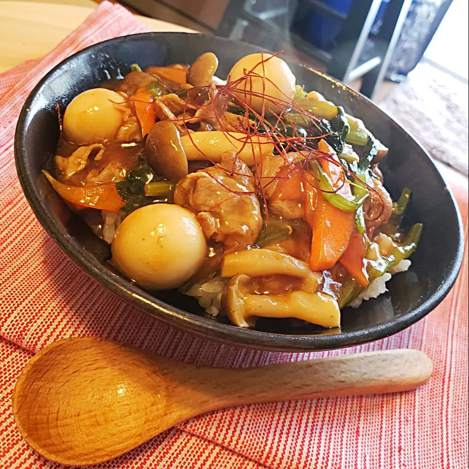 豚肉と小松菜の甘酢餡掛け丼|mi_neneco♪さん