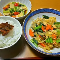 なめこの佃煮、ふわふわたまごの3色野菜炒め、かぶの和風マリネ #今日の夕飯|ぽんさん