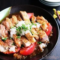 揚げずに皮パリッパリ♡チキンとトマトのおろしポン酢♡簡単絶品