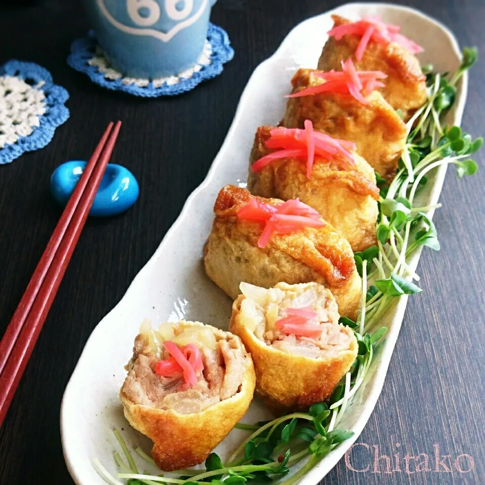 豚こまで絶品＊超ジューシー♡ご飯が進む♪肉いなり♡簡単節約|ちたこさん