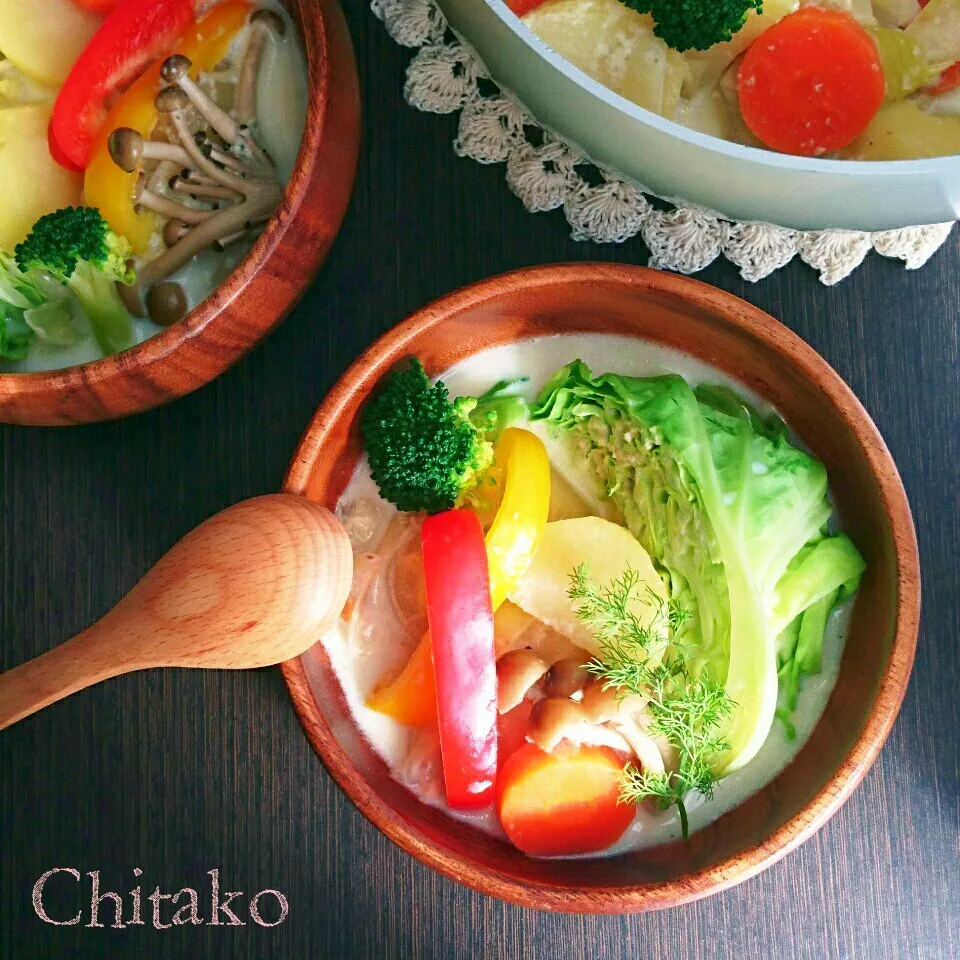 Snapdishの料理写真:百均缶で簡単節約♪温野菜バーニャカウダ風味♡冷蔵庫の掃除にも|ちたこさん