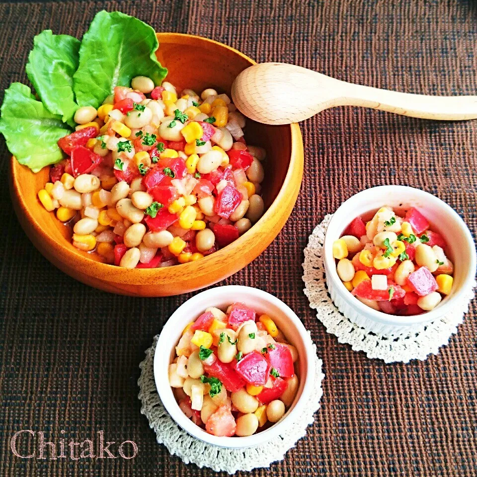 混ぜるだけ♪トマトとコーンの豆サラダ♡美味しく美肌＊栄養満点|ちたこさん