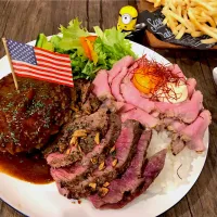 Snapdishの料理写真:♥️肉肉プレート🍔🥩🥓♥️|✳︎kaori✳︎さん