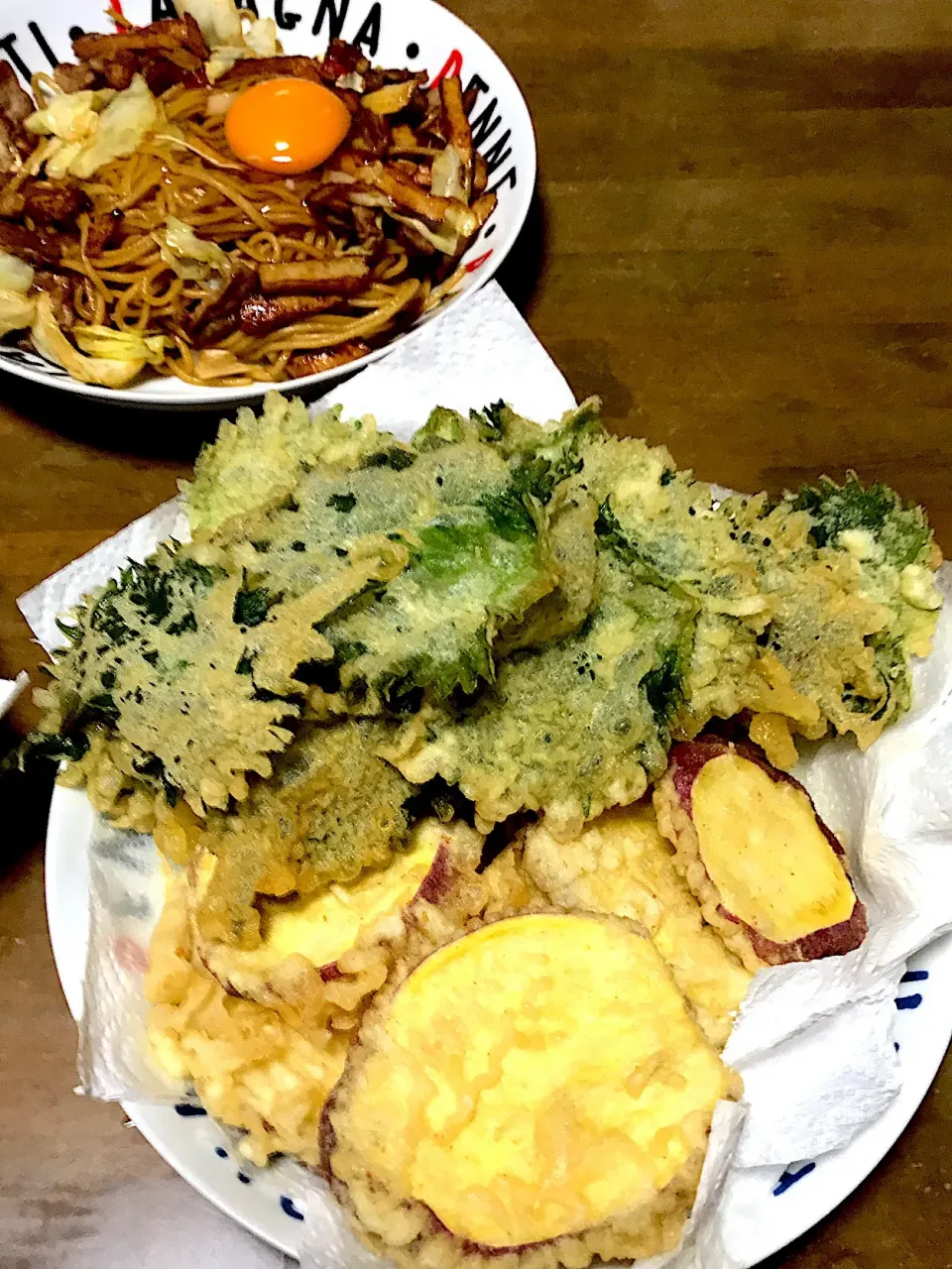 さつまいもと大葉の天ぷら、焼きそば💖|Norio Fukudaさん