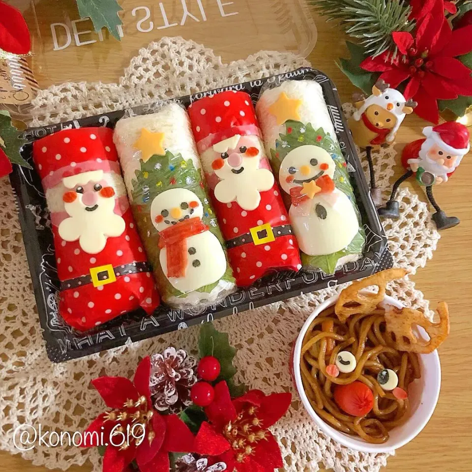 クリスマスのロールサンドイッチ弁当🎄⛄️🎅|@konomi.619さん