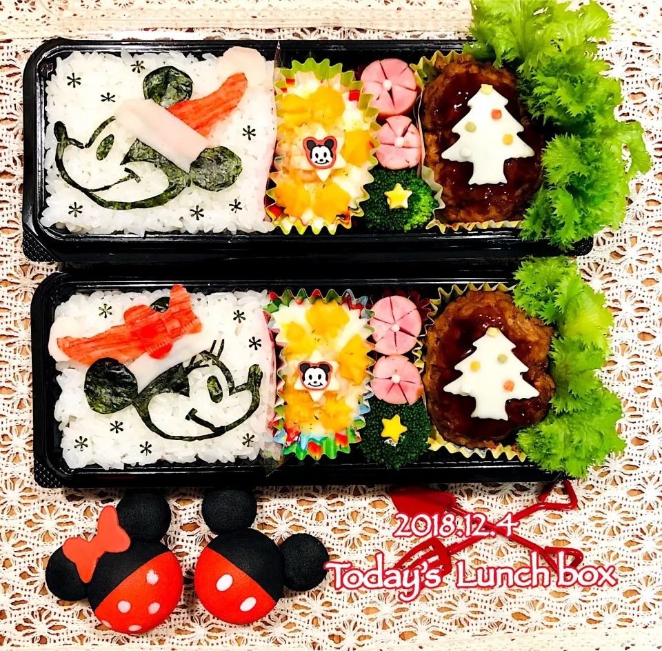 Snapdishの料理写真:本日のOL弁＋短大生弁🍱😋
今日は、サンタのミッキーとミニー💕
🎅🏻🐭❤🐭🎀🎅🏻|あさちゃん☆さん