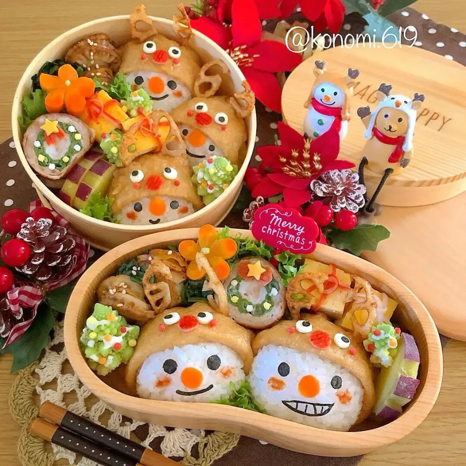 トナカイ帽子のスノーマンいなり寿司弁当⛄️🎄🦌|@konomi.619さん