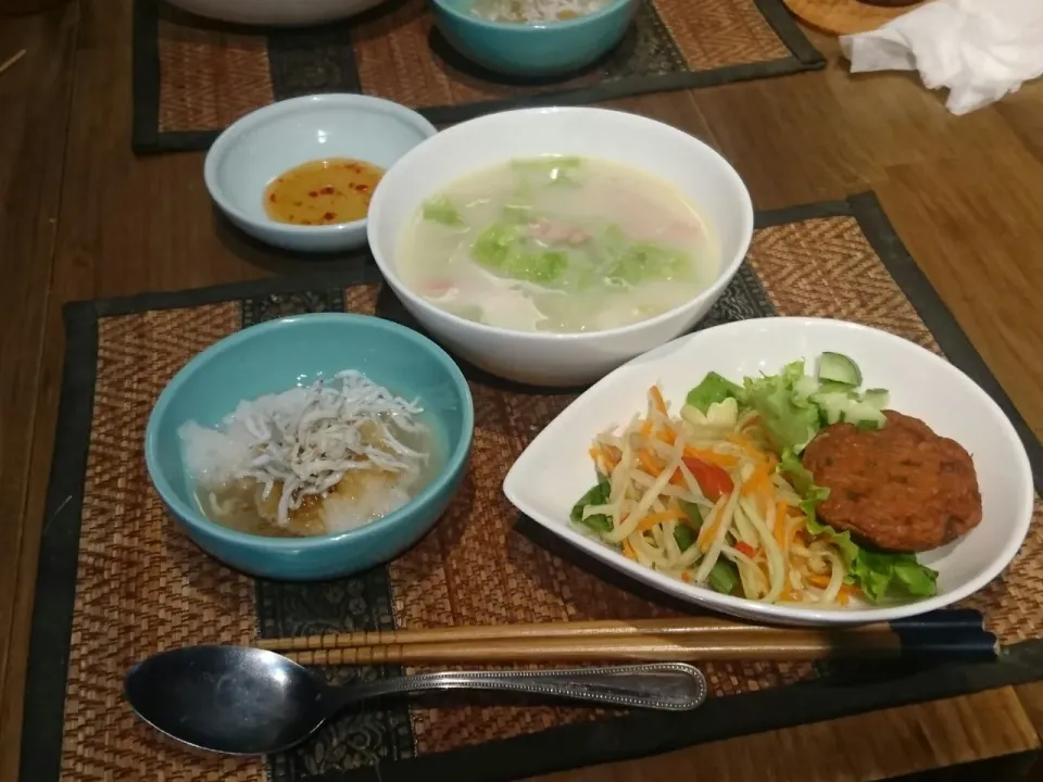 しらすおろし&白菜クリーム煮&タイのサラダと厚揚げ|まぐろさん