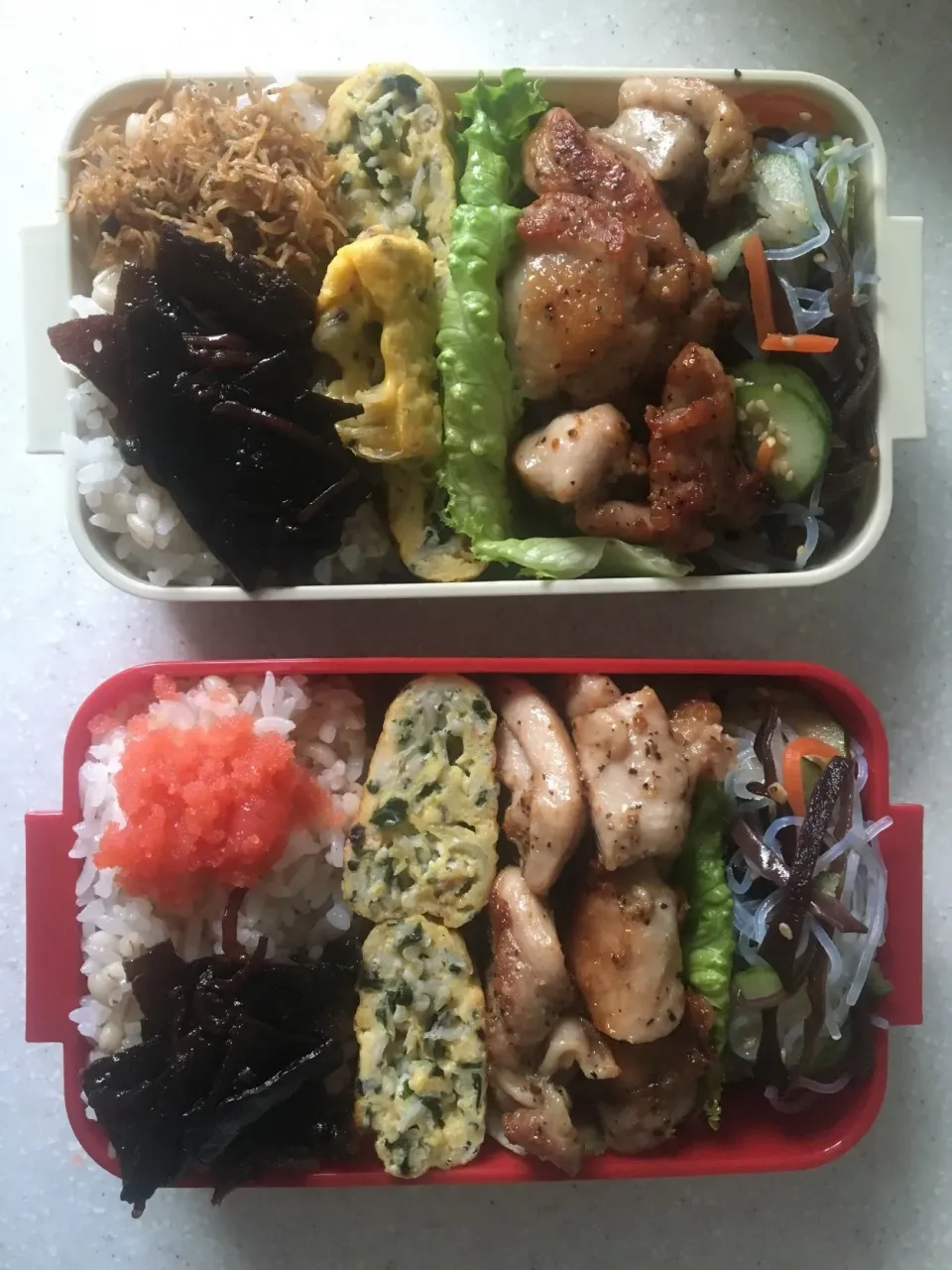 にんにく味噌漬けチキンと春雨サラダのお弁当♪|ぴっぴさん