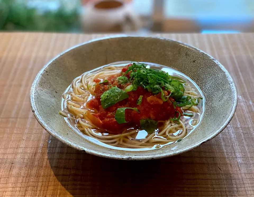 Snapdishの料理写真:チキンのトマト煮込温めん2|半田手延べそうめんの店 阿波や壱兆さん