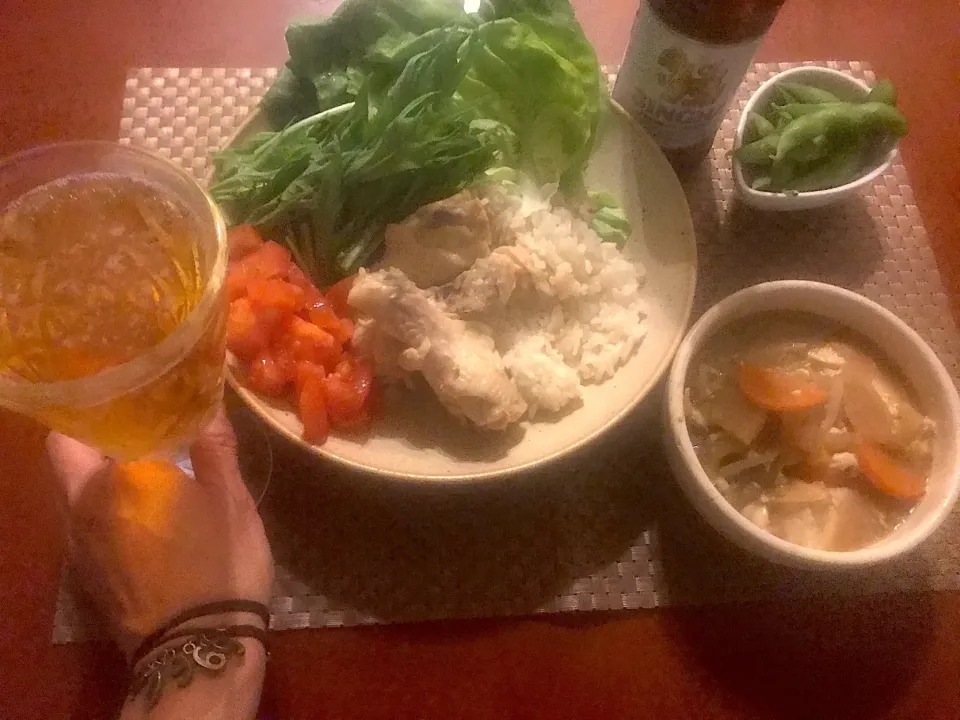 Today‘s Dinner🍴上海鶏飯･枝豆･どぶ汁|🌈Ami🍻さん