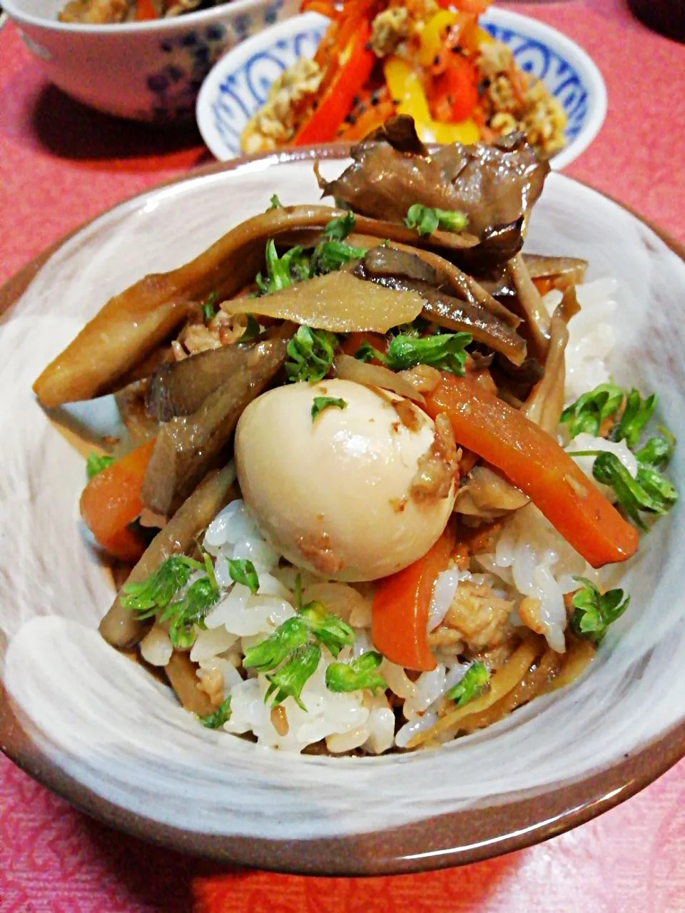 🔷🐔鶏二種と天日干し舞茸の黒糖煮で混ぜご飯🍚🔷|@きなこさん