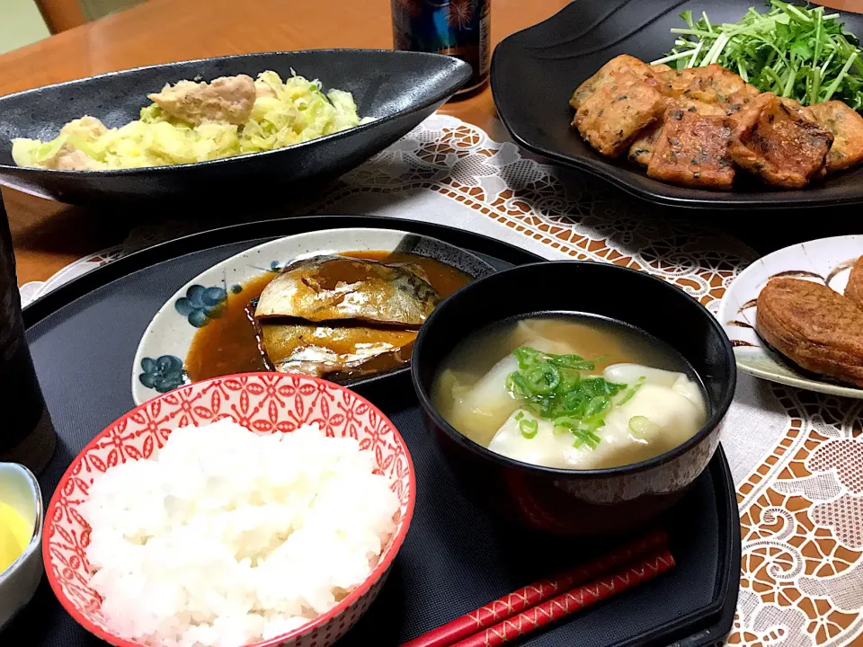 ざ、和食メニュー😊
サバの味噌煮定食🍀

#サバの味噌煮 #水餃子スープ#チヂミ#和食|makoさん