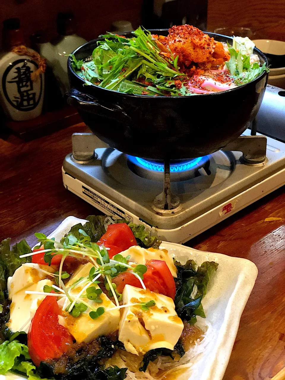 豆腐サラダと地獄鍋🥗🍲|すかラインさん