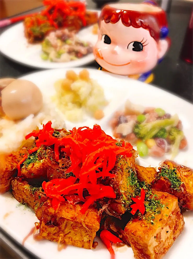 Snapdishの料理写真:お肉やタコ無しでも大満足♡厚揚げのソース炒め。|ぽき。さん