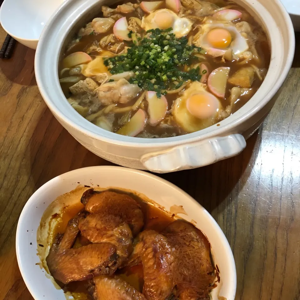 味噌煮込みうどん&手羽先煮|seiko Oさん