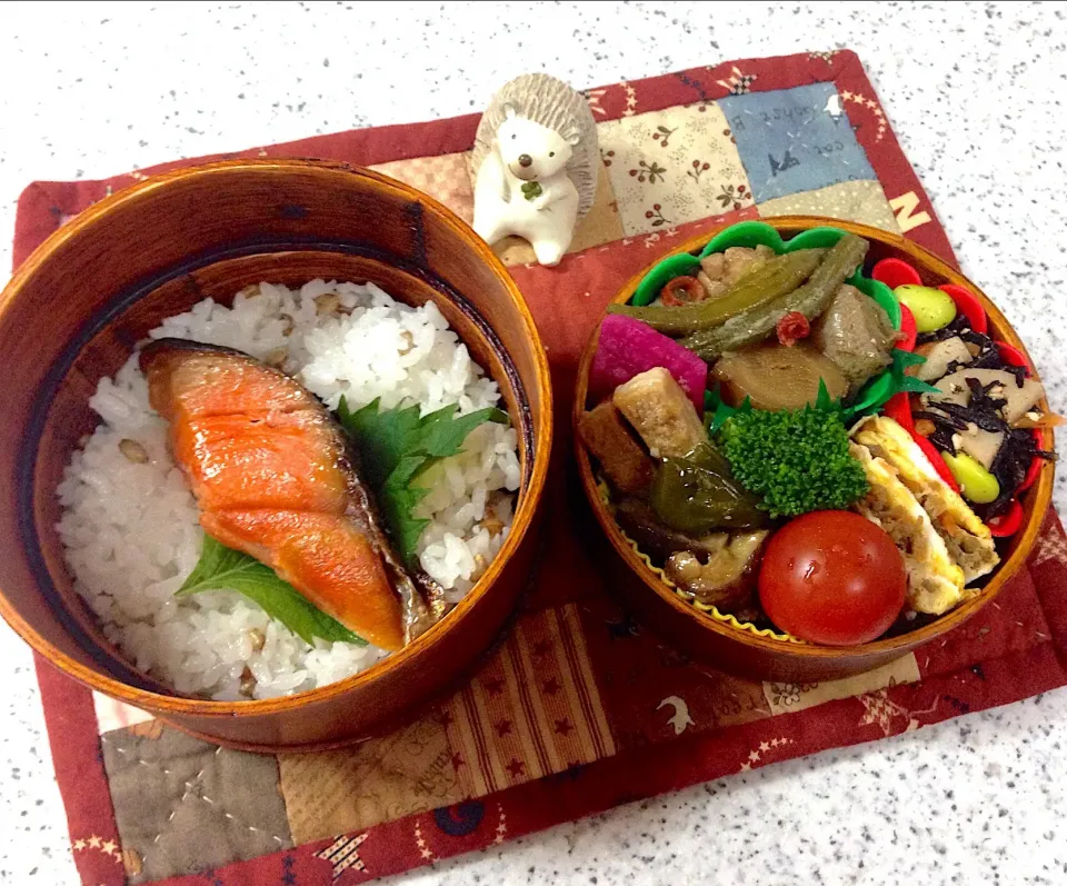 Snapdishの料理写真:今日のお弁当😊 #丸弁当  #わっぱ弁当 #夫弁当  #地味弁当|naonaomimichanさん