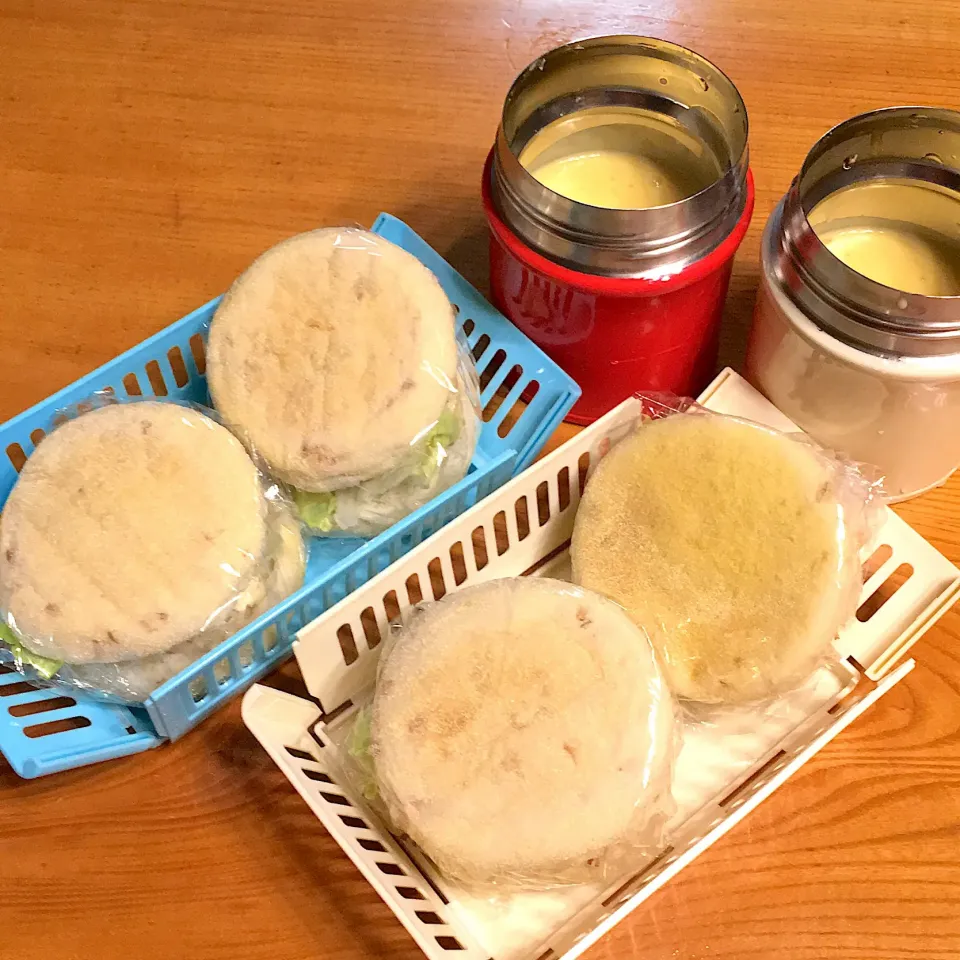 ハンバーガーとスープ🍔弁当|ツインズママさん