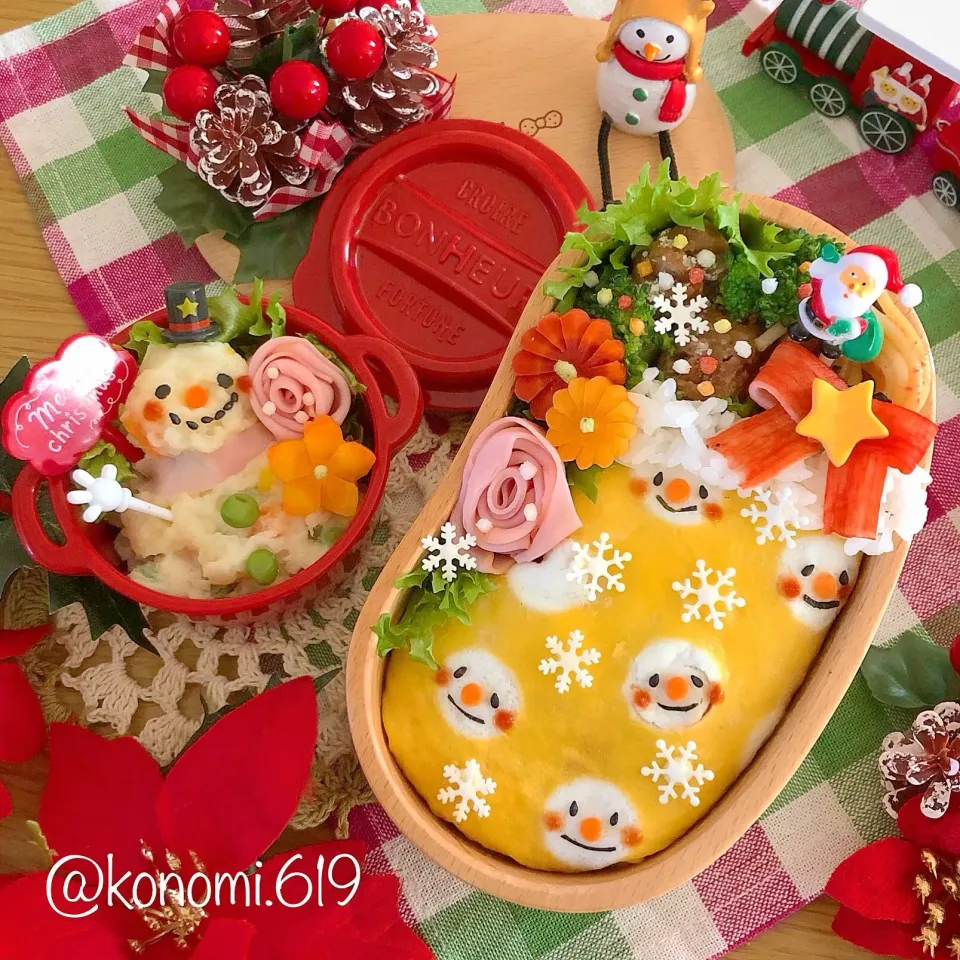 スノーマンの水玉オムライス弁当☃️🎄☃️|@konomi.619さん