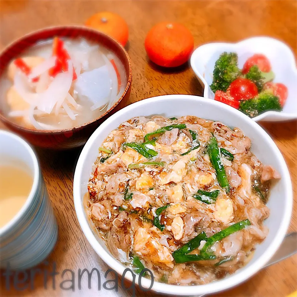 Snapdishの料理写真:豚ニラ玉のあんかけ丼|teritamagoさん