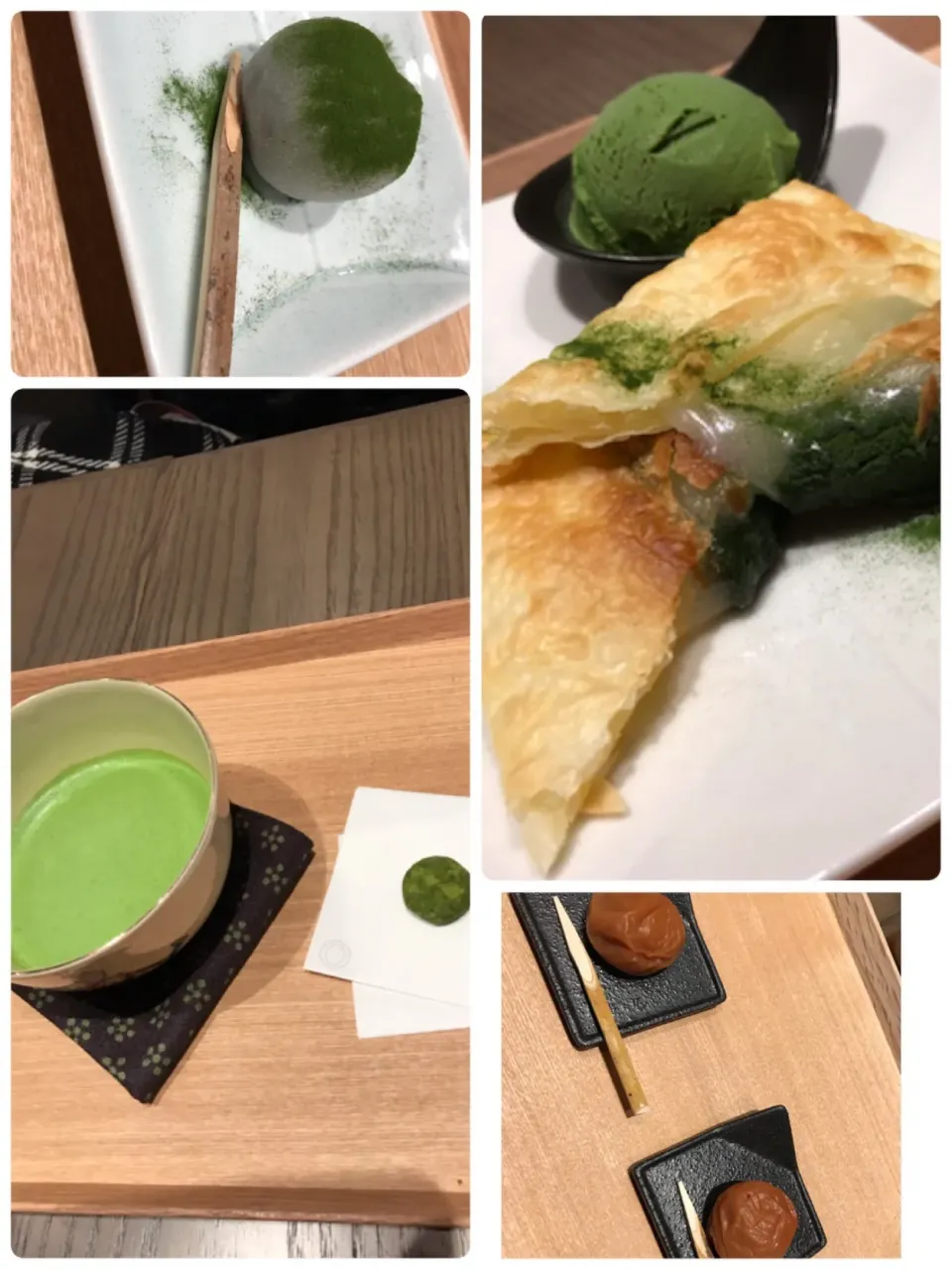 求肥の抹茶あんのお饅頭、抹茶アイスクリームと焼きたて抹茶のパイ|tamemitiさん