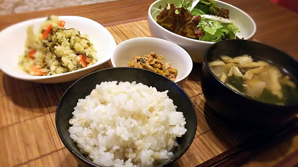 高菜入りﾎﾟﾃﾄｻﾗﾀﾞ～他、
の晩ごはん✨|kaz(*･ω･)さん