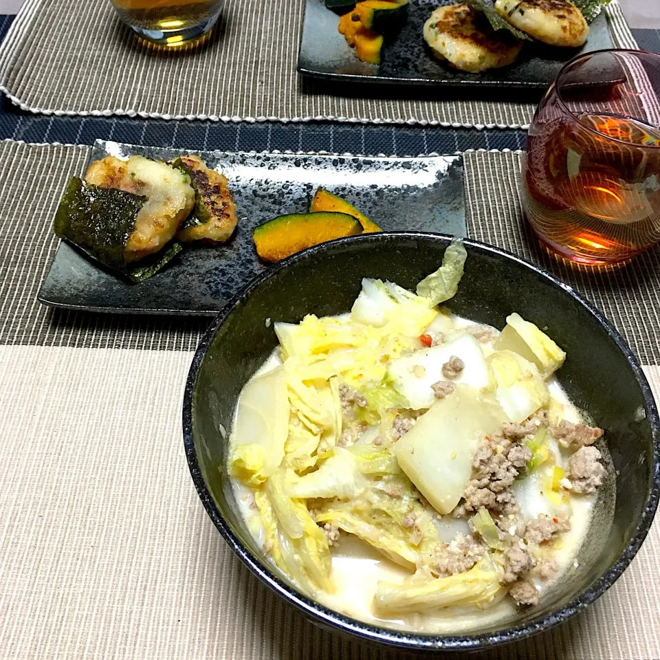 Snapdishの料理写真:・白菜坦々麺   ・醤油バター大根もち  ・焼きかぼちゃ|ちぐあささん