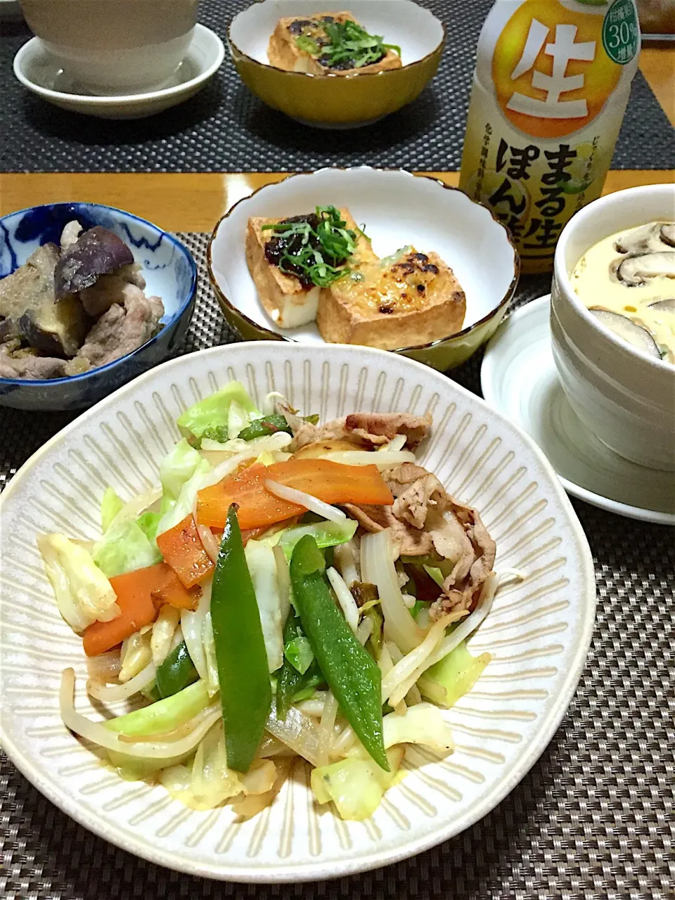 野菜炒めの晩御飯2018.12.16
茄子のみぞれ煮
厚揚げの田楽
茶碗蒸し|くっきいママさん