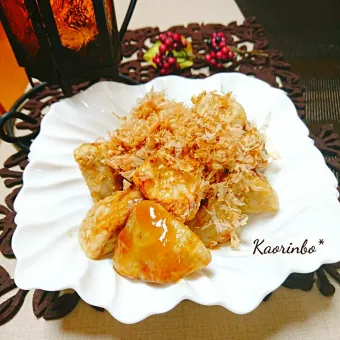 Snapdishの料理写真:かおちゃんさんの揚げ京芋の甘辛おかかまぶし＆白菜とわかめの甘酢和え♪