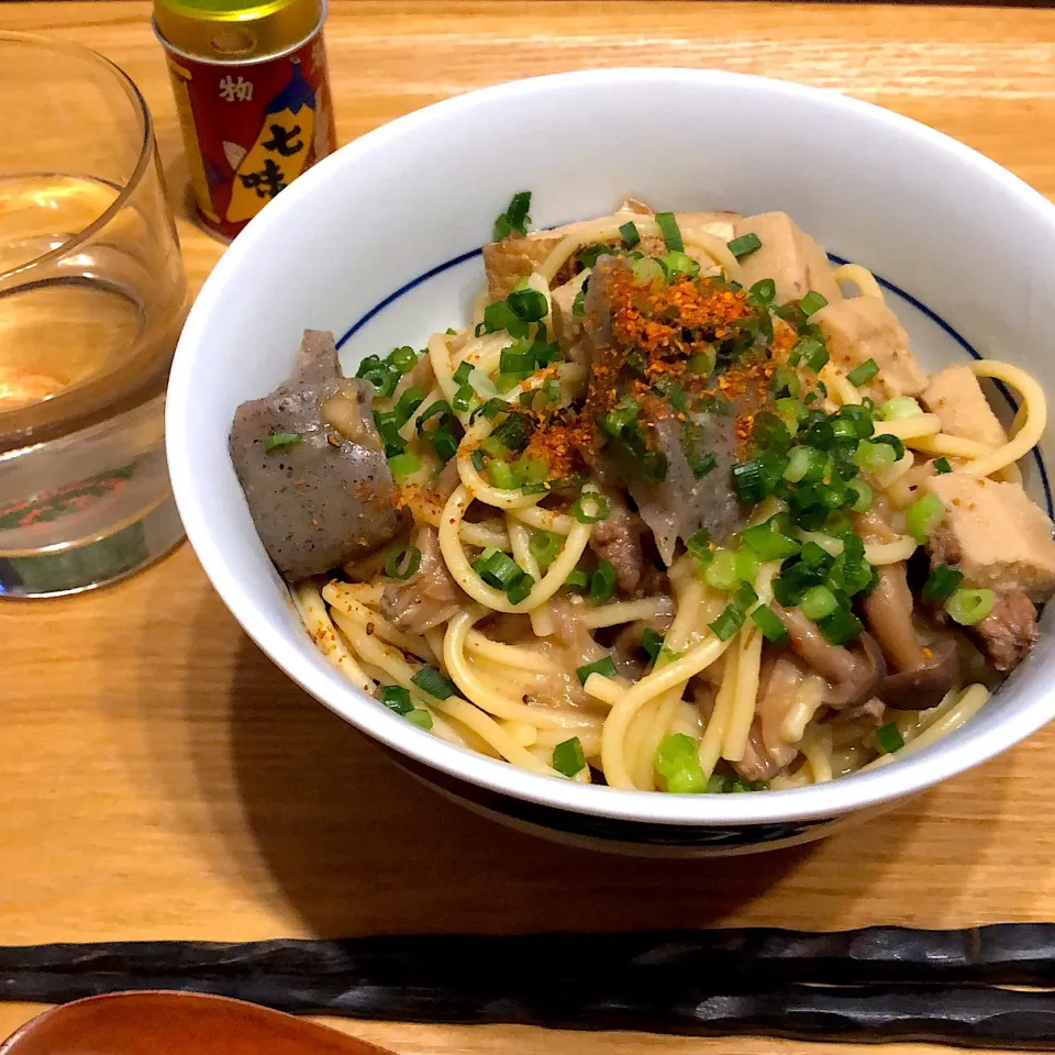 Snapdishの料理写真:肉どうふに麺を入れて🍜|Jean Nobyさん