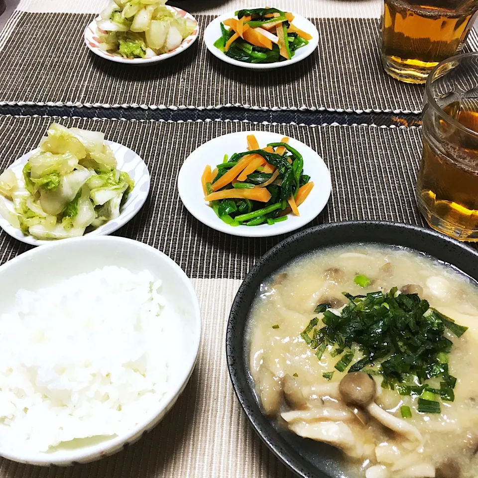 #鶏むね肉ときのこのみぞれ煮
#白菜のナムル 
#ほうれん草のおひたし|ちぐあささん