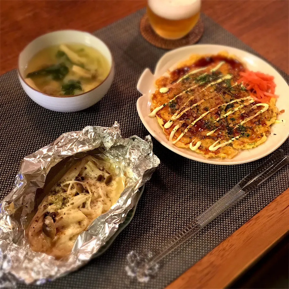 Snapdishの料理写真:鶏ささみときのこのホイル焼き #麹甘酒 
ねぎ焼き
味噌汁|𓇼 Ⓢ Ⓗ Ⓘ Ⓝ Ⓞ Ⓑ Ⓤ 𓇼さん