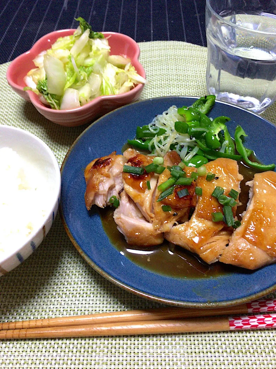 ・黒酢照り焼きチキン  ・白菜の柚子胡椒和え   ・しらたきピーマンごま油炒め|ちぐあささん