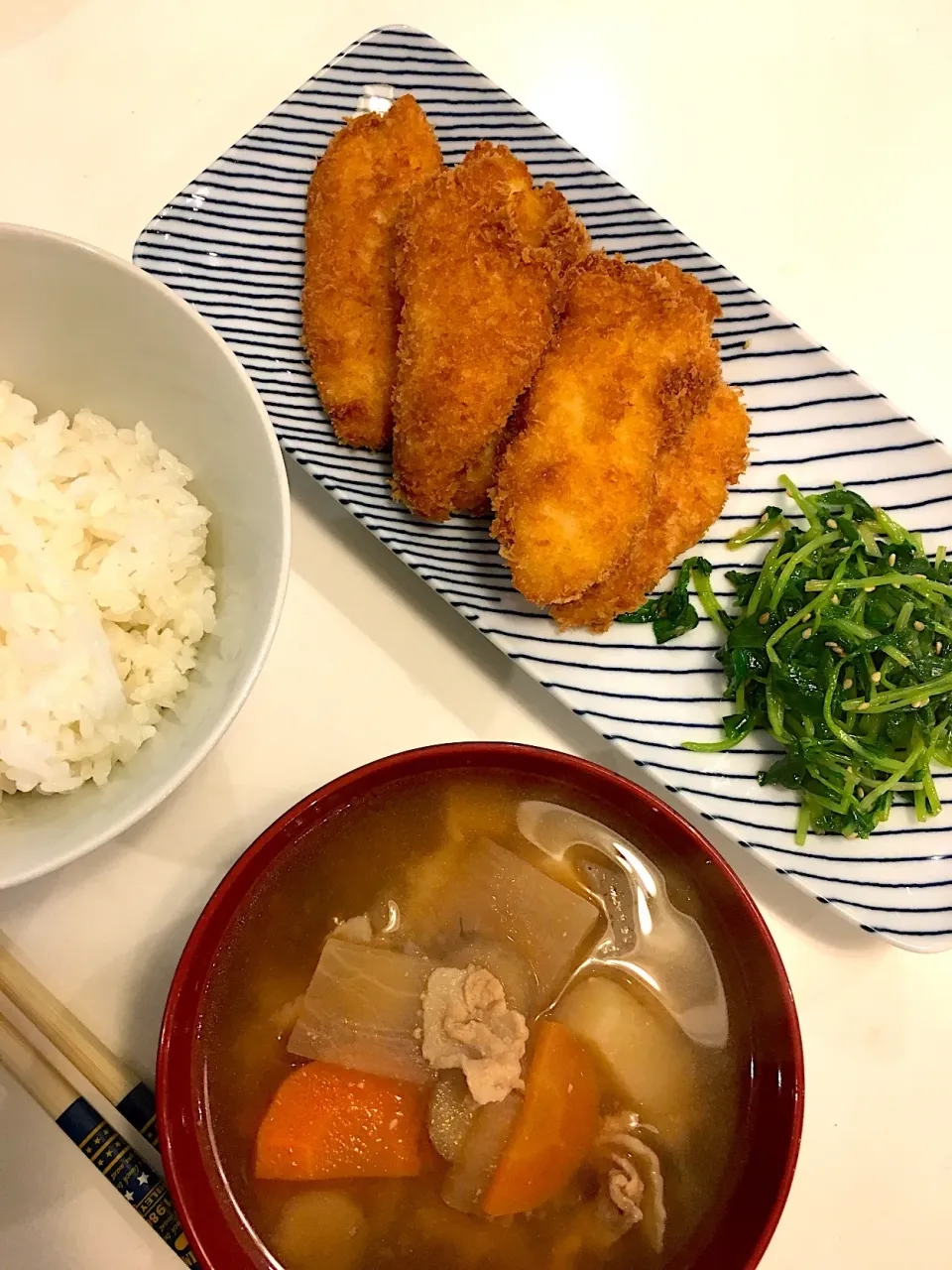 キッズ飯 ササミカツ、豚汁など|R＊ko@月曜断食中さん